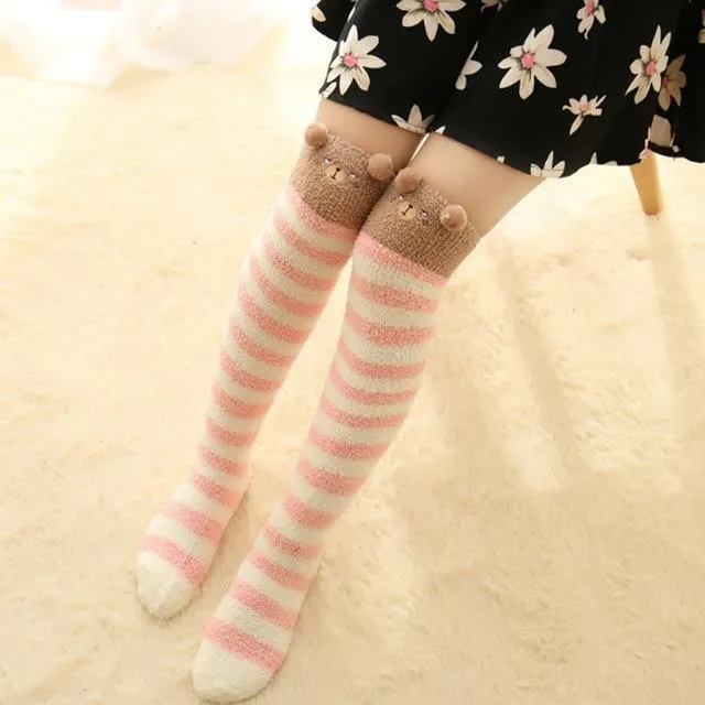 Thigh High Fuzzy Plush Socks, Leggings Adorable Animals to Keep Legs Warm! *