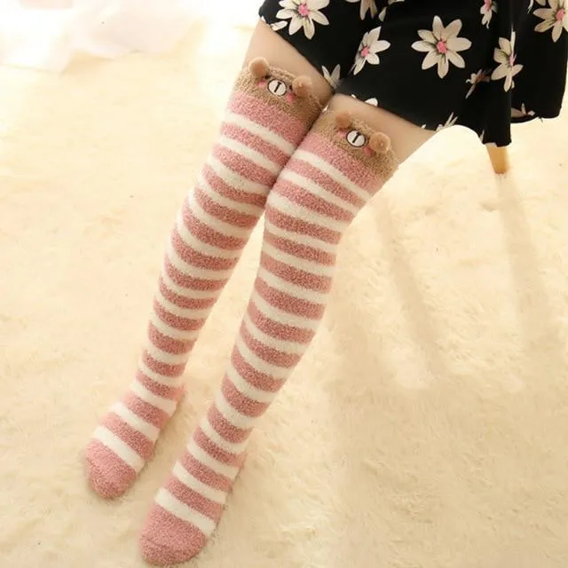 Thigh High Fuzzy Plush Socks, Leggings Adorable Animals to Keep Legs Warm! *