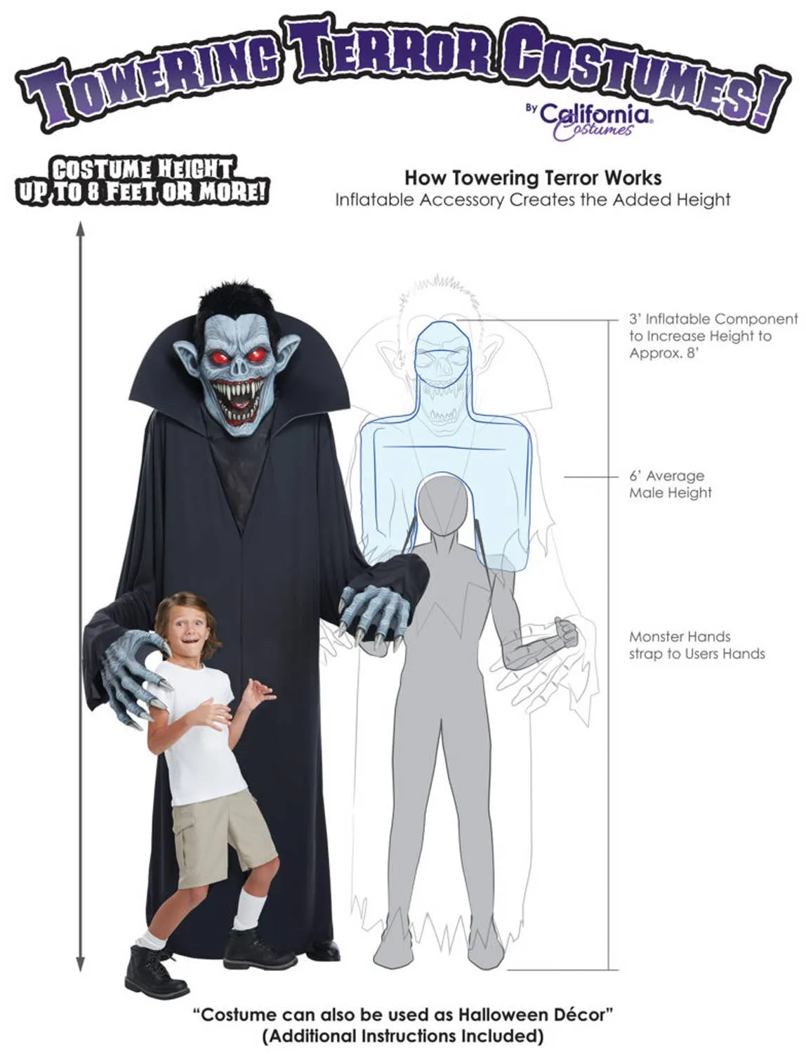 Towering Terror Giant Vampire Adults Halloween Dual Use Costume