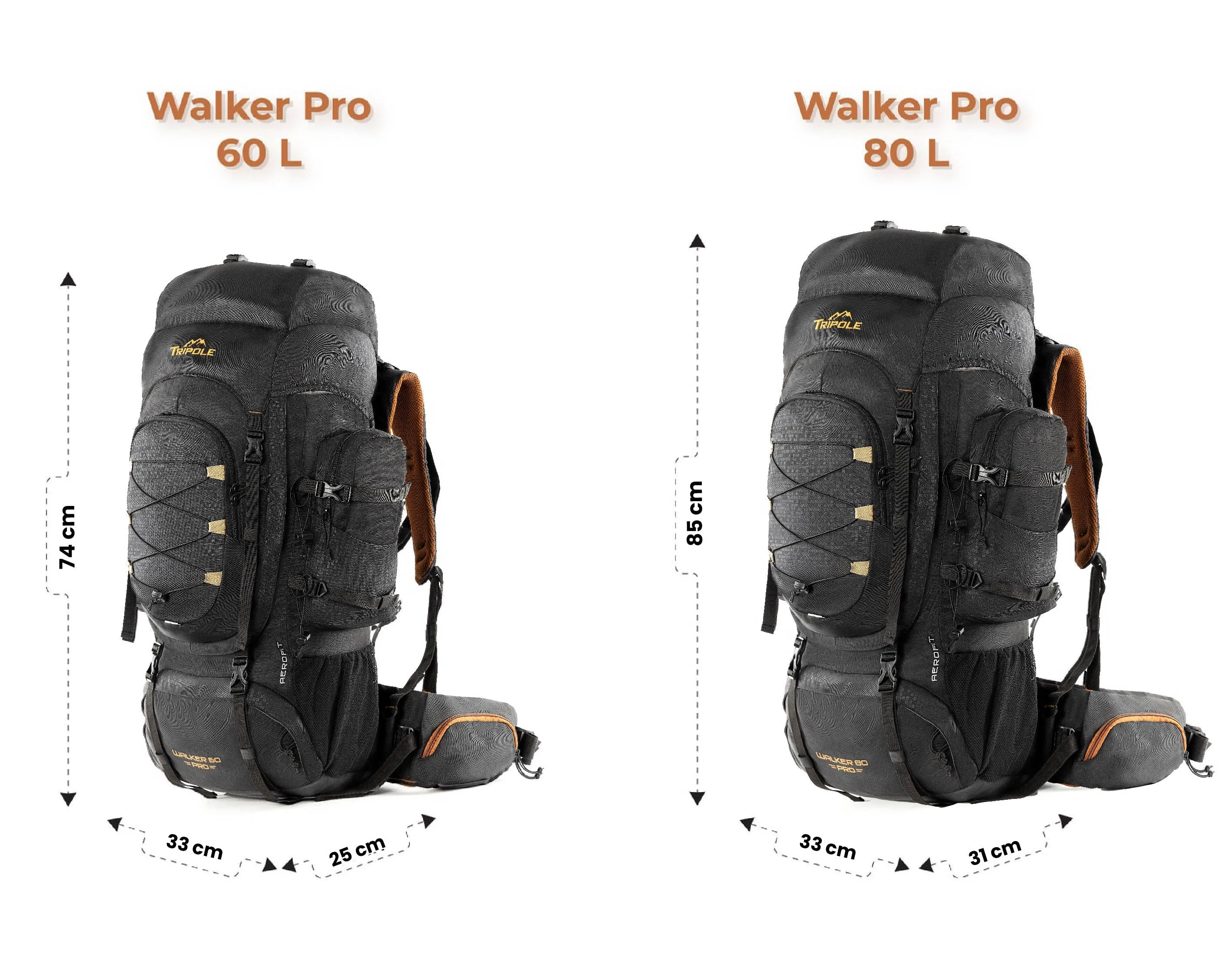 Tripole Walker Pro Internal Frame Rucksack for Travel and Trekking | Front Opening | Laptop Sleeve | Water Repellent | Rain Cover | 5 Year Warranty| 60 Litre Black