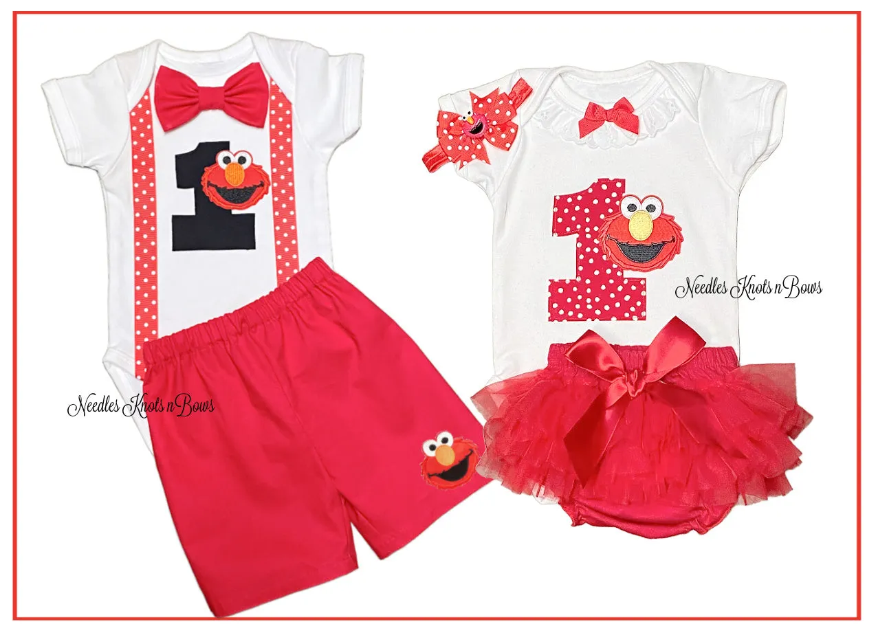 Twin Boy & Girl Elmo 1st Birthday Outfits