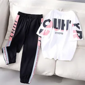 Two Piece Set Women Fashion Sport casual suit Flower Letter Print Top Print Elastic Waist Long Pants Summer Tracksuit Female T15