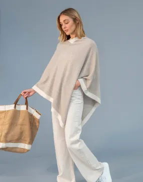 Un-Dyed Contrast Poncho in Stone