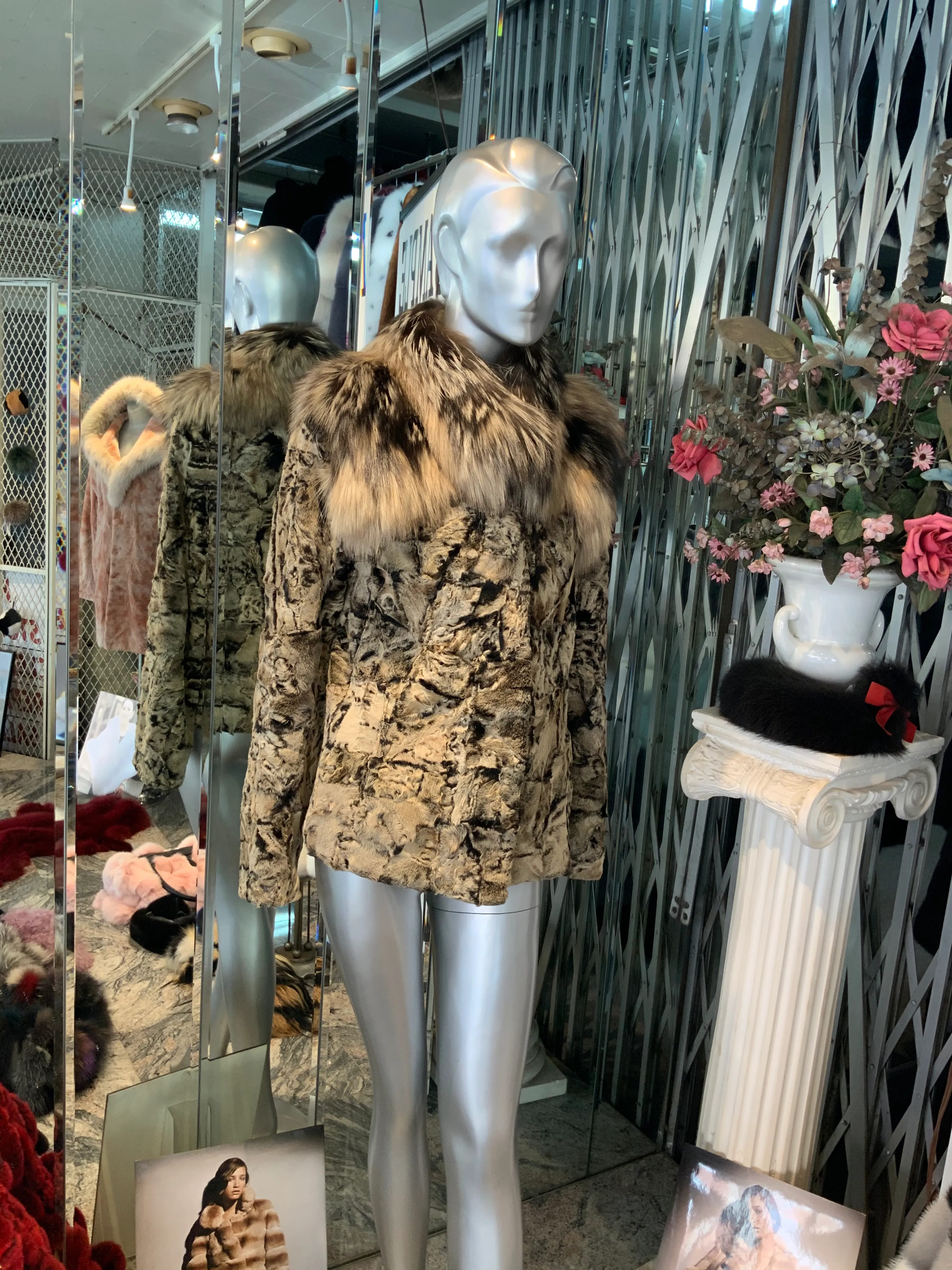 Unique Swakara Lamb Fur Jacket with Fox Fur Attached Collar