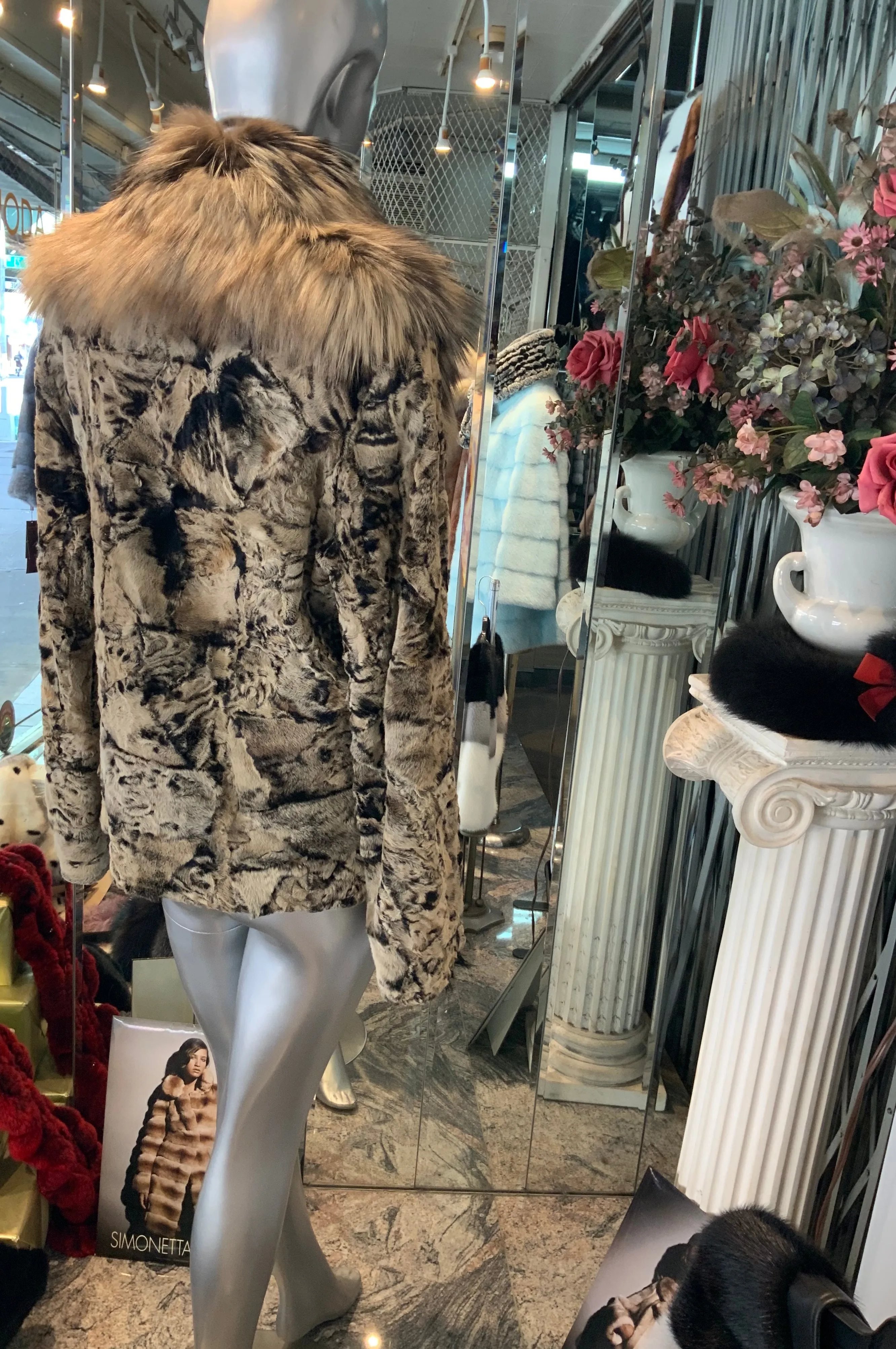 Unique Swakara Lamb Fur Jacket with Fox Fur Attached Collar