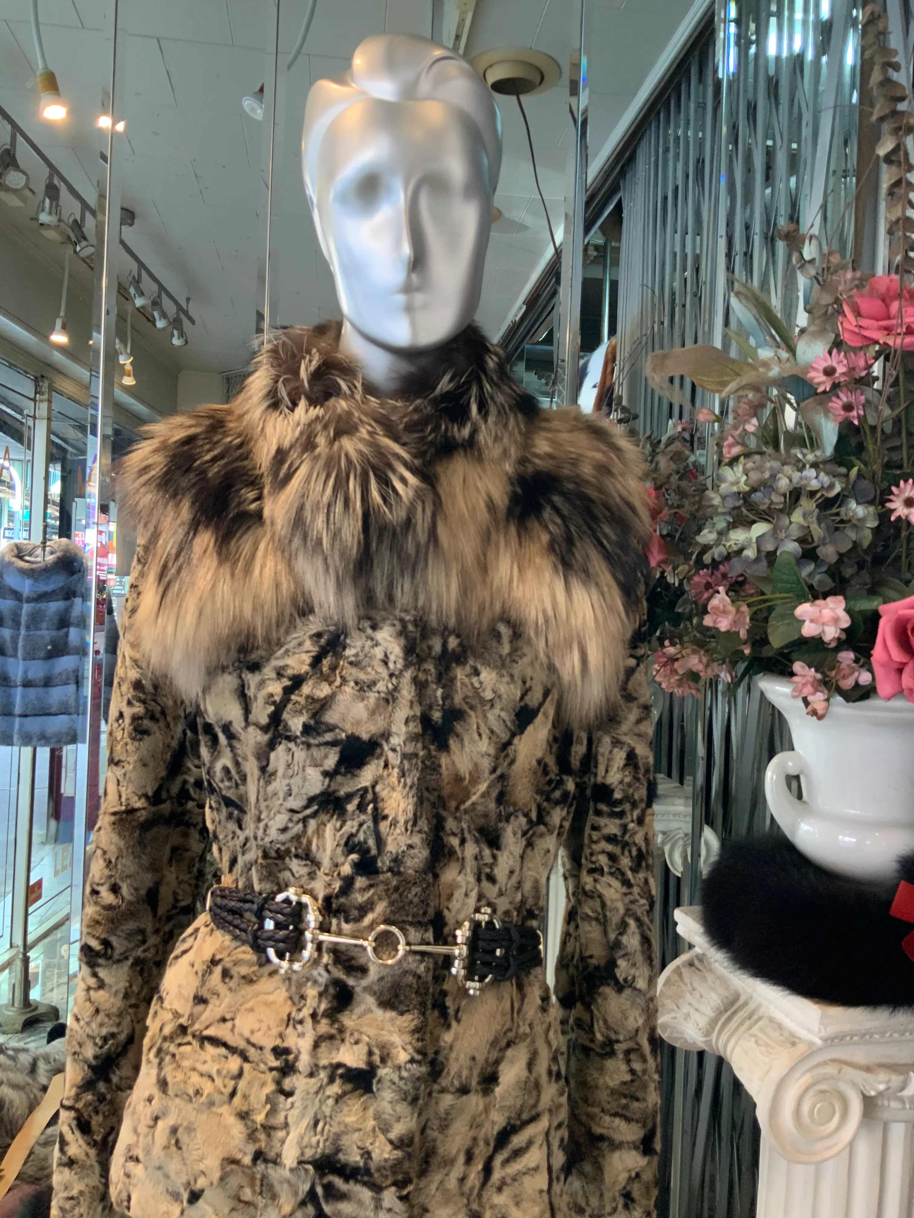 Unique Swakara Lamb Fur Jacket with Fox Fur Attached Collar