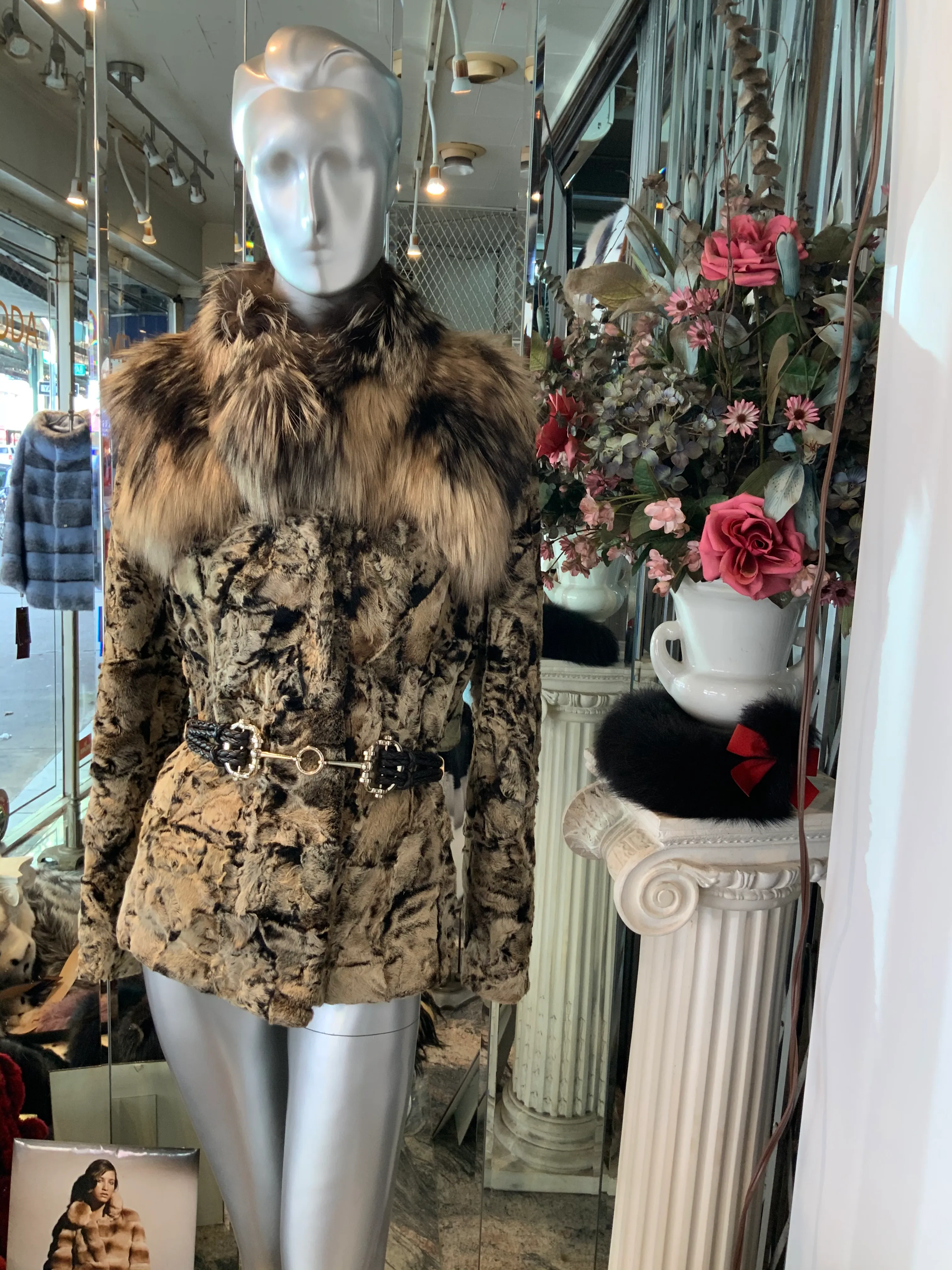 Unique Swakara Lamb Fur Jacket with Fox Fur Attached Collar