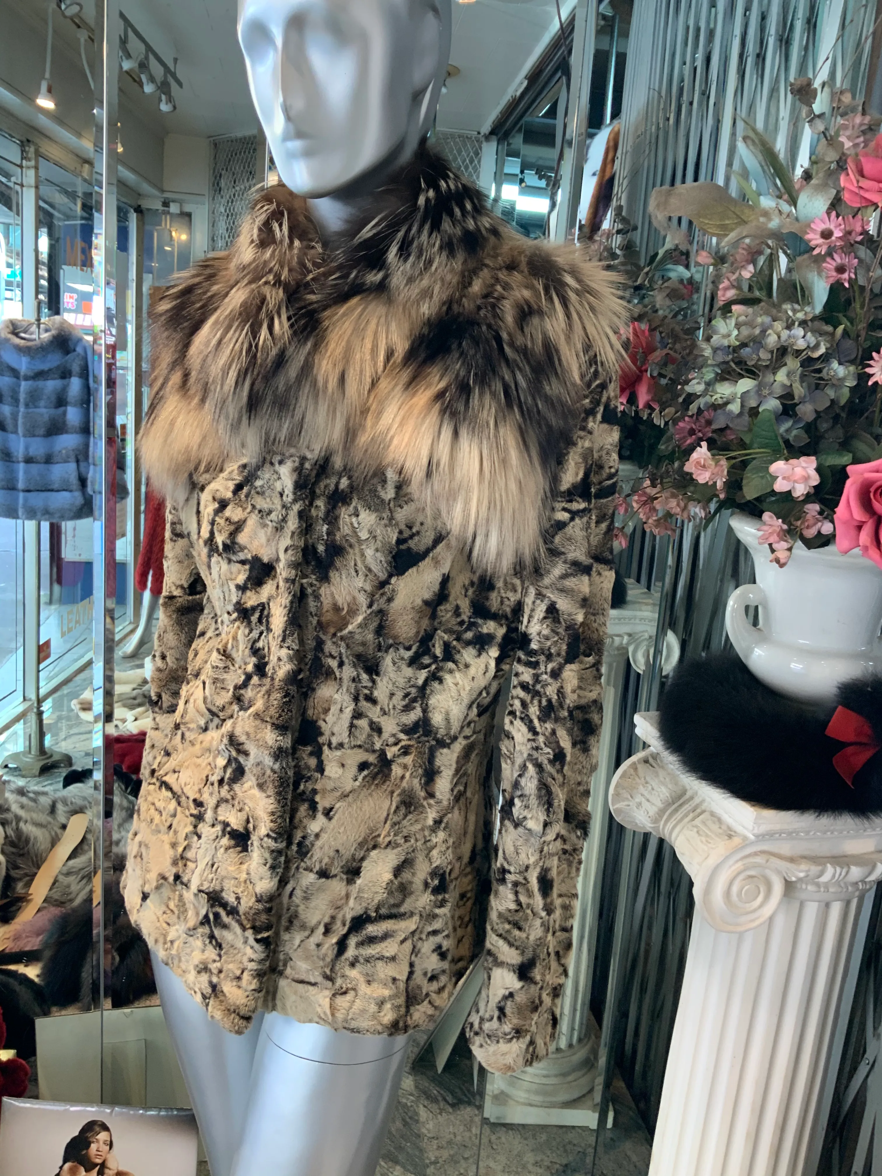 Unique Swakara Lamb Fur Jacket with Fox Fur Attached Collar