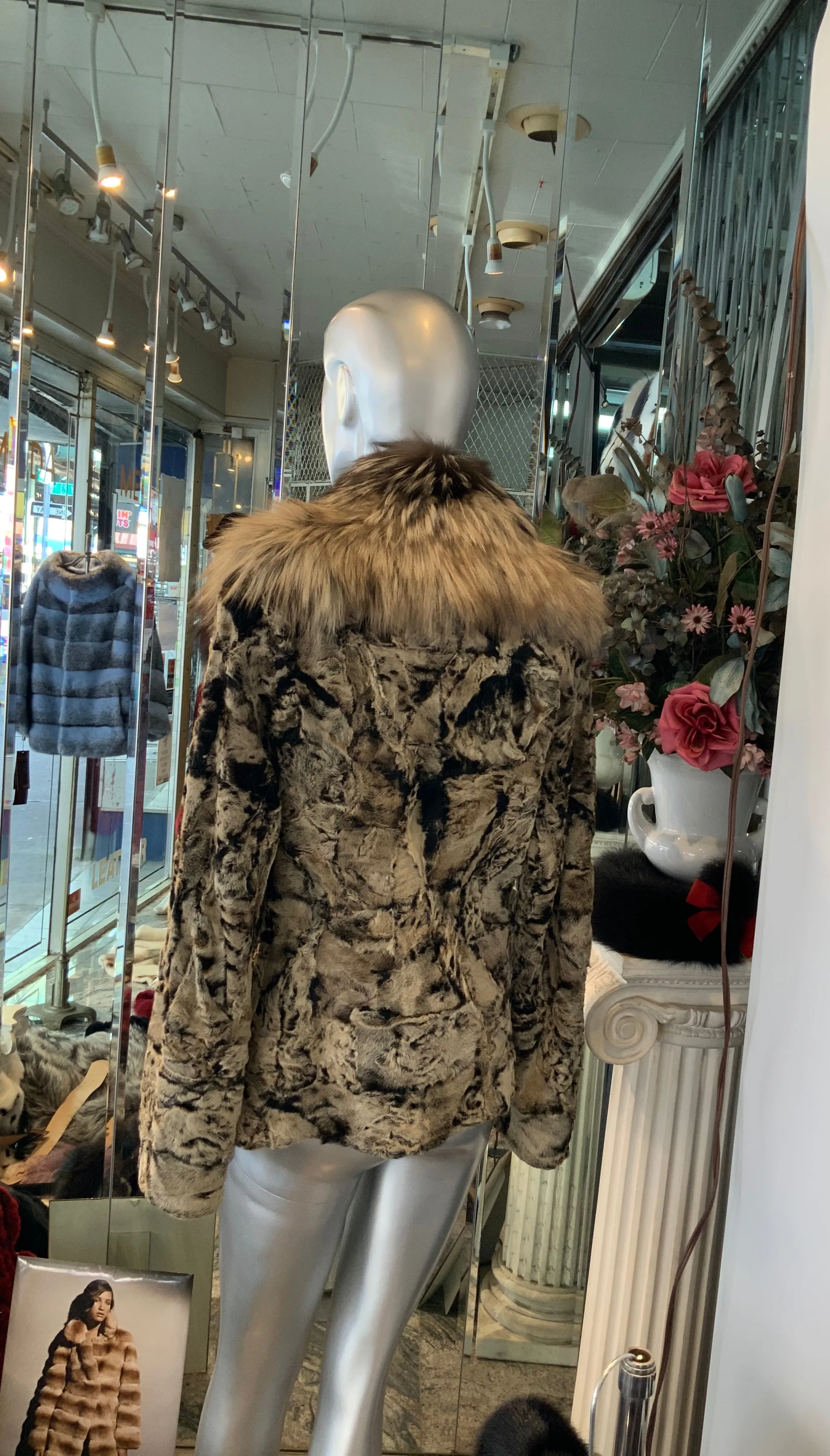 Unique Swakara Lamb Fur Jacket with Fox Fur Attached Collar