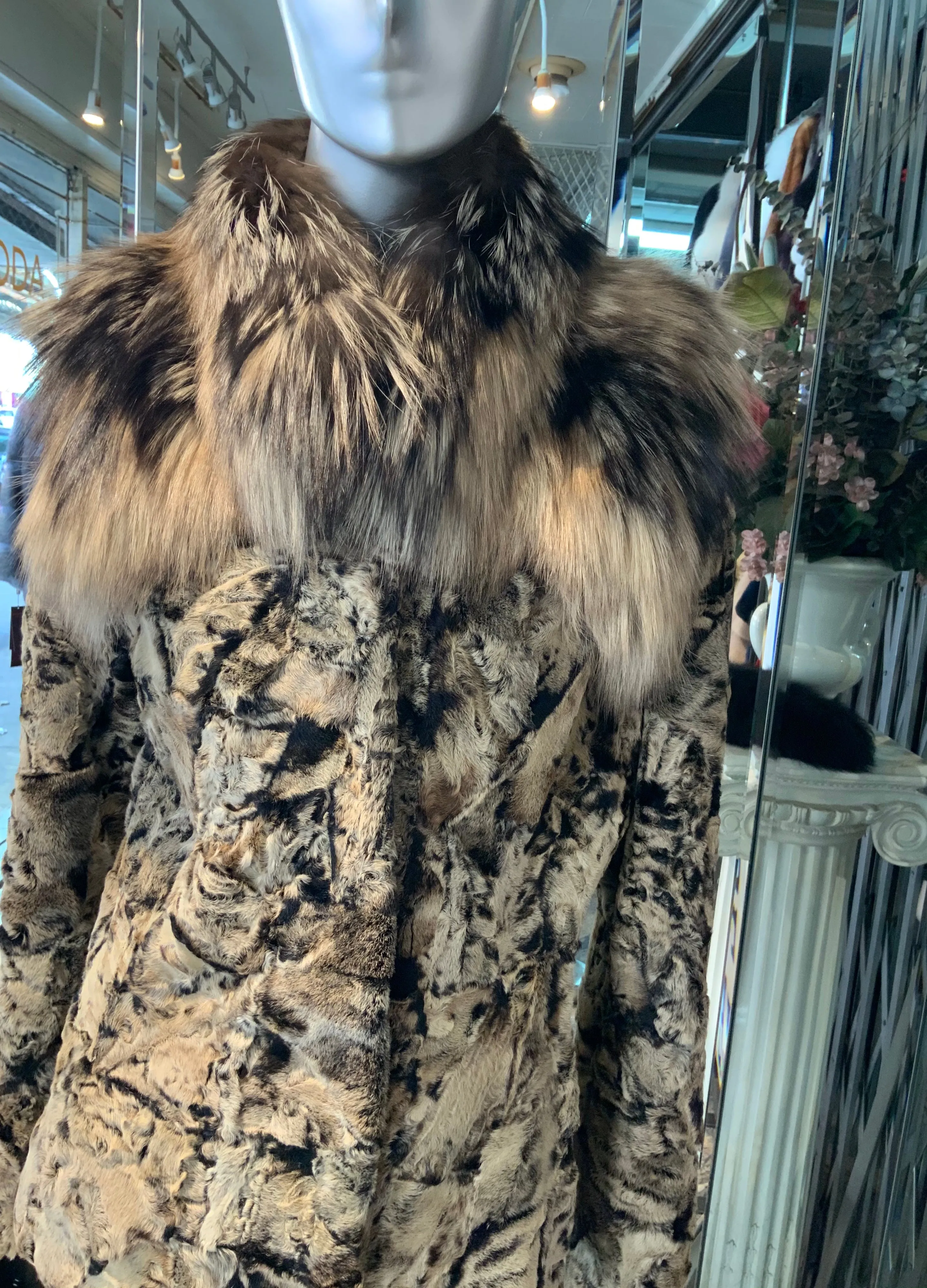 Unique Swakara Lamb Fur Jacket with Fox Fur Attached Collar