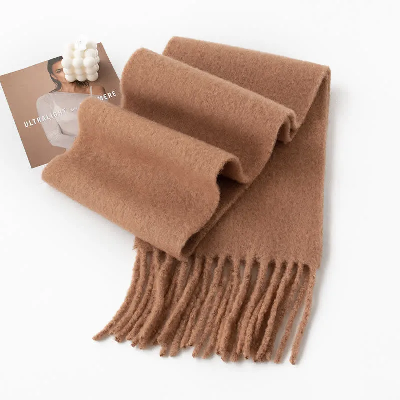 Unisex Thicken Solid Color Fringes Cashmere Scarf