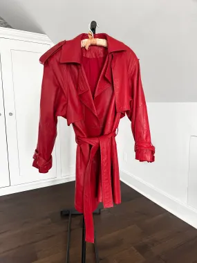 Vintage 80s Red Leather Trench Coat