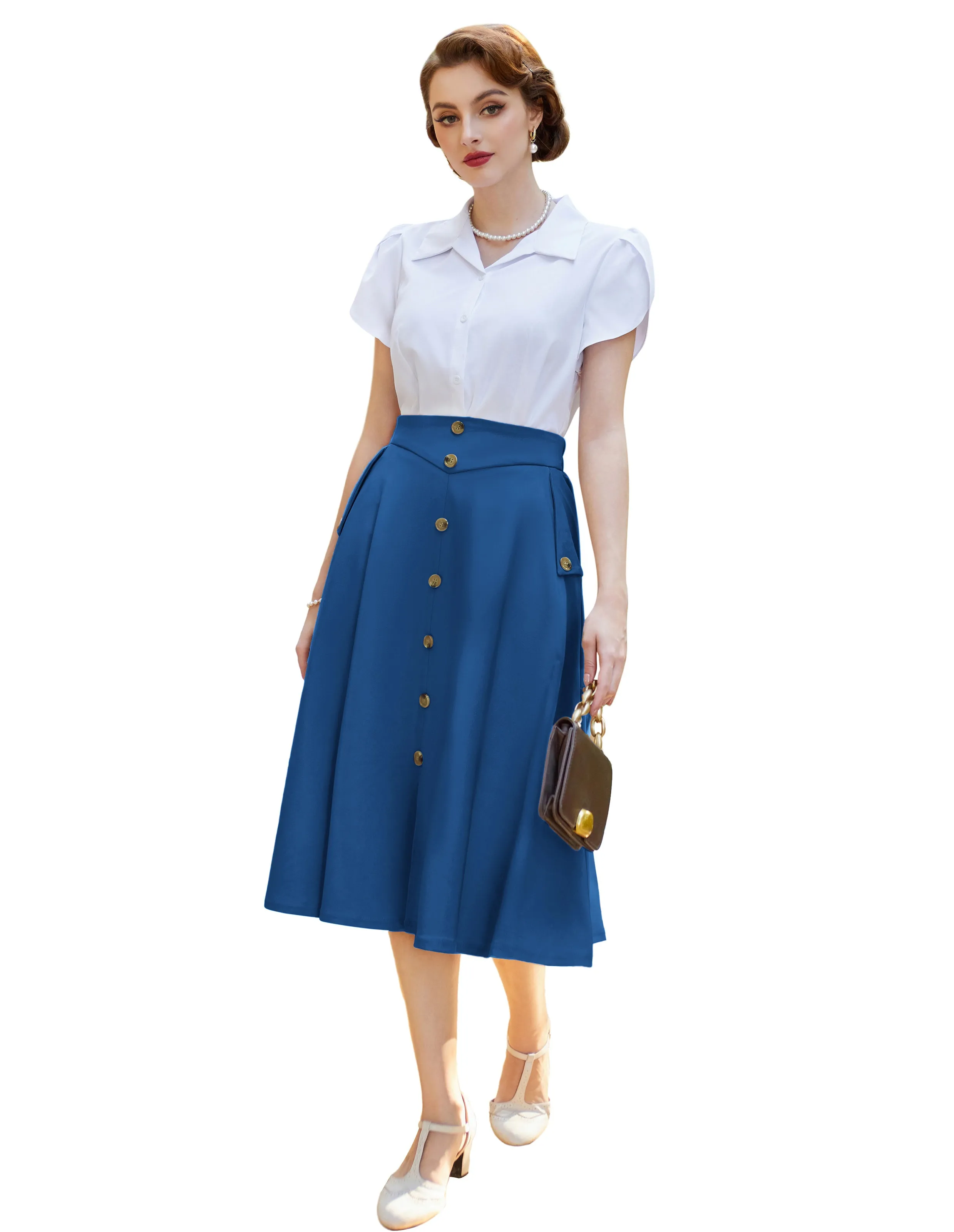 Vintage A-Line Skirt Midi Skirt Casual Skirt High Waisted Midi Party Skirt Basic A-Line Skirt