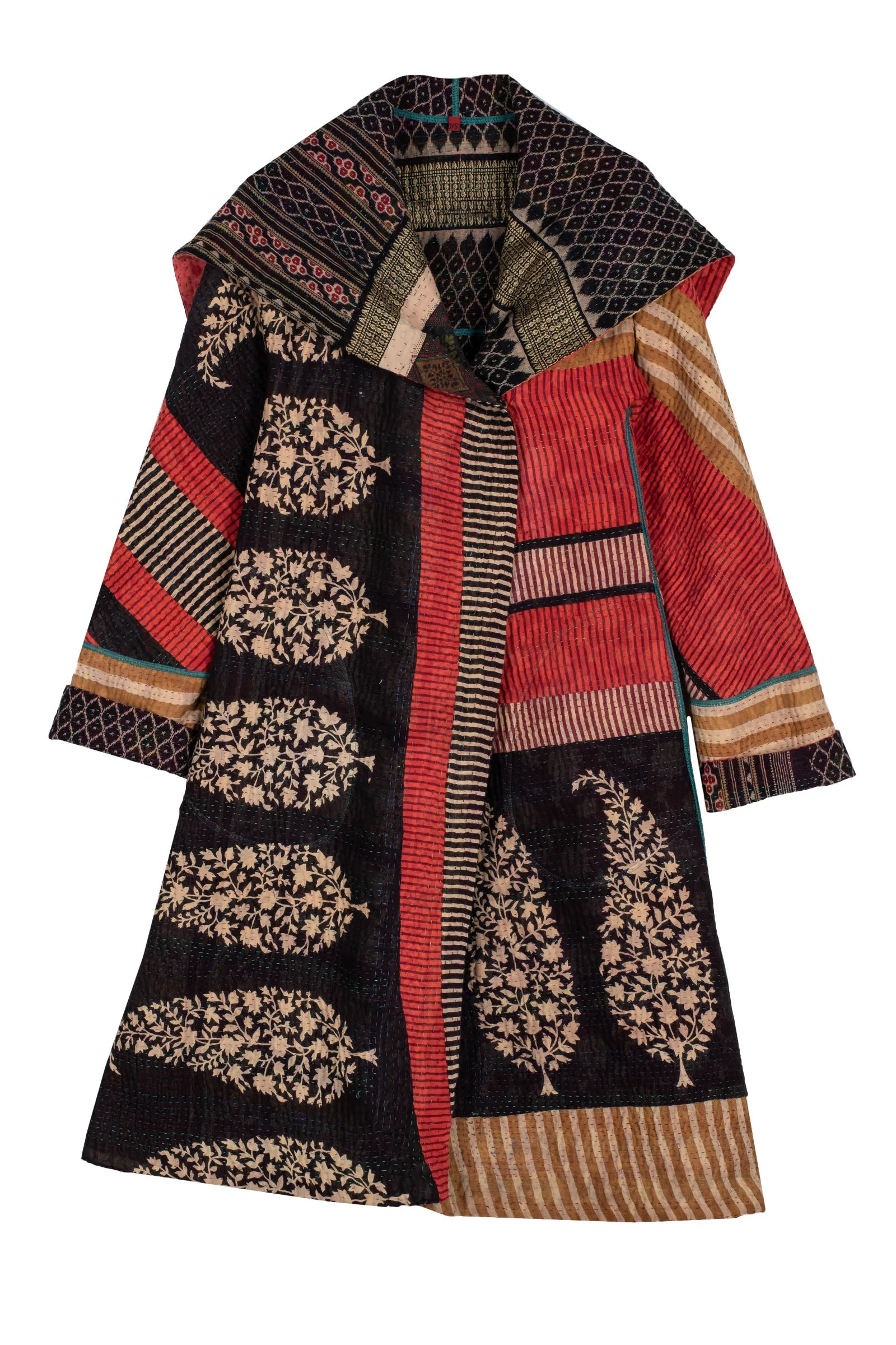 VINTAGE COTTON KANTHA A-LINE COAT - cv4309-0052a -