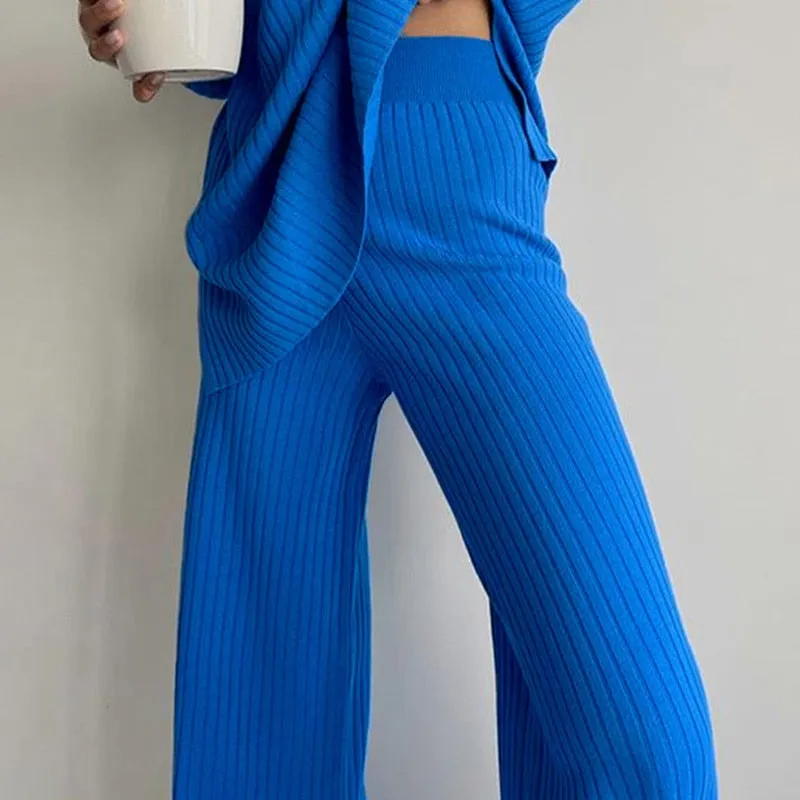 Wenkouban Back To School Women Knitted Outfits Two Piece Set Solid Casual Pullover Tops Hight Waist Long Pants Suit Autumn Winter Oversized Sweater Suits