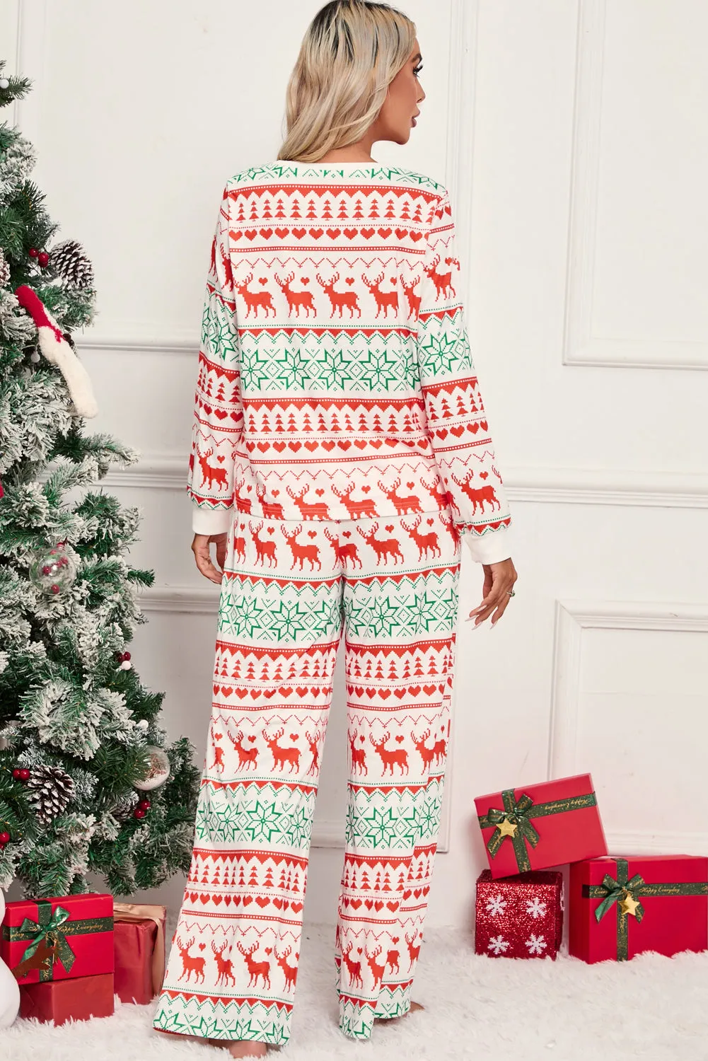 White Christmas Print Pullover and Pants Lounge Set | Long Sleeve Christmas Pajama Set | Holiday Pajama Set