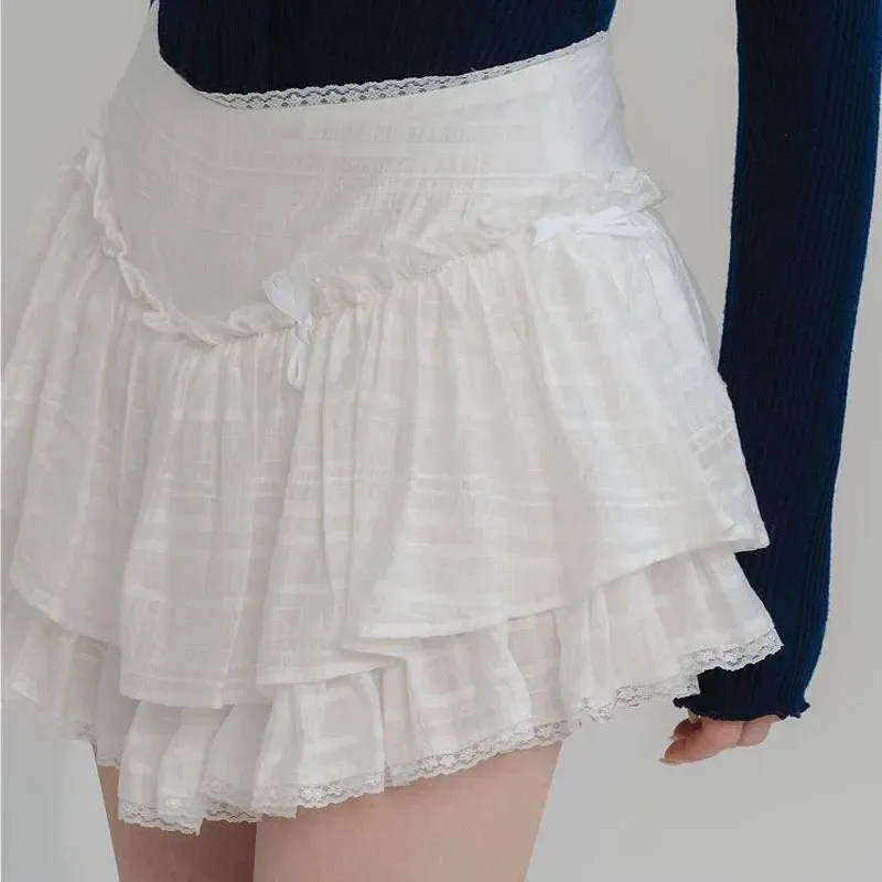 White Ruffle Lace Coquette Layered Mesh Korean Skirt