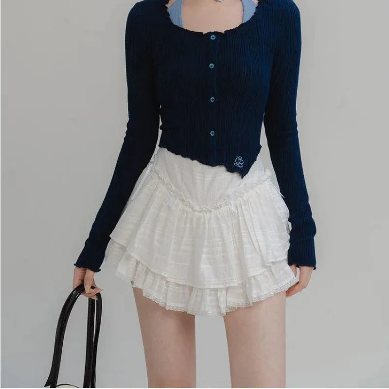 White Ruffle Lace Coquette Layered Mesh Korean Skirt