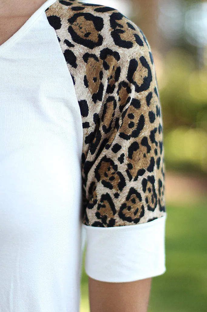 White Tunic With Leopard Sleeves