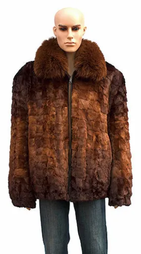 Winter Fur Men's Cognac Diamond Cut Mink Bomber Fur Coat