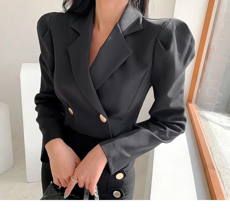 Wjczt Formal suit two-piece female dress autumn and winter office suit short coat   slit skirt sexy dress two-piece black dress