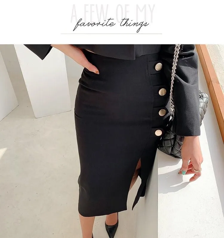 Wjczt Formal suit two-piece female dress autumn and winter office suit short coat   slit skirt sexy dress two-piece black dress