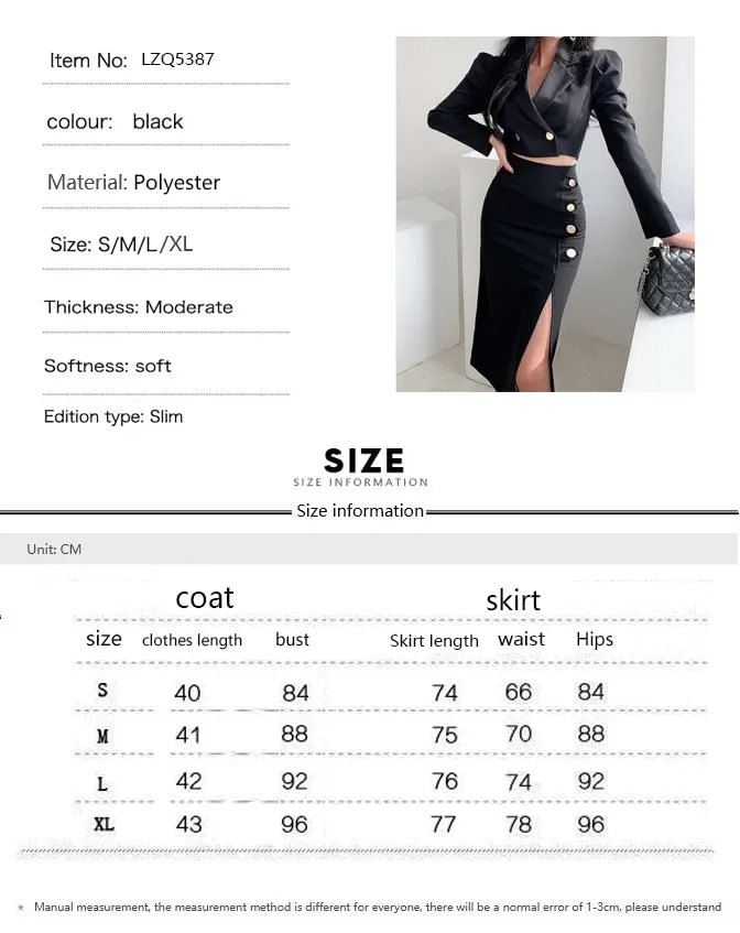 Wjczt Formal suit two-piece female dress autumn and winter office suit short coat   slit skirt sexy dress two-piece black dress