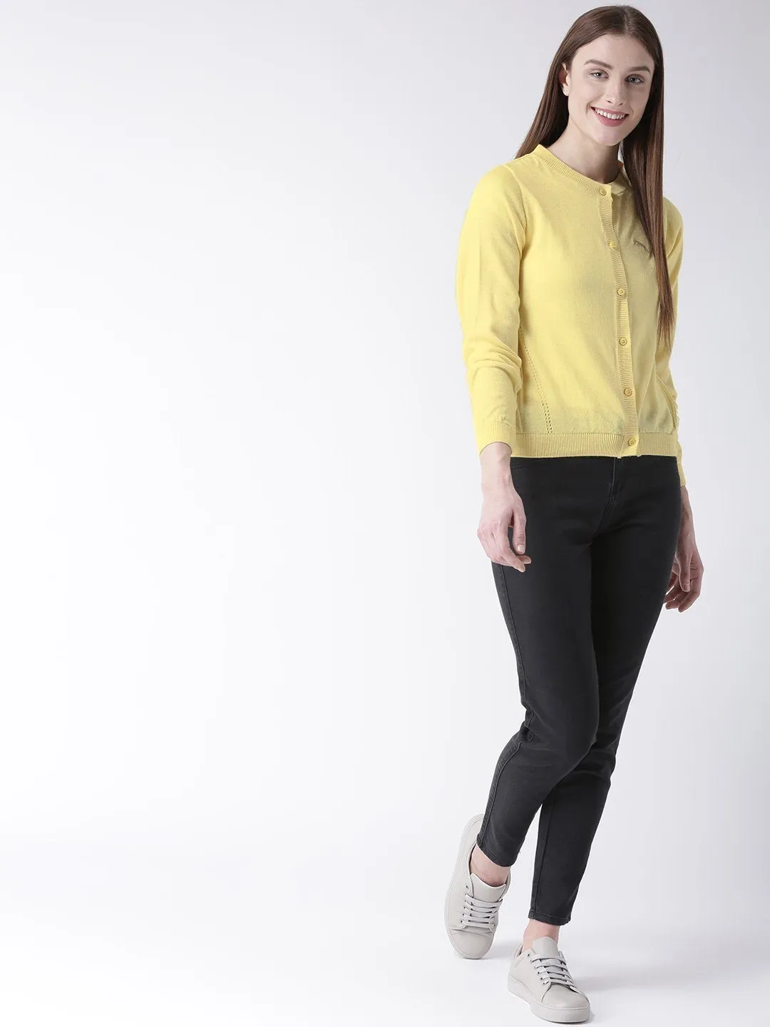 Women Cotton Casual Long Sleeve  Yellow Winter Sweaters