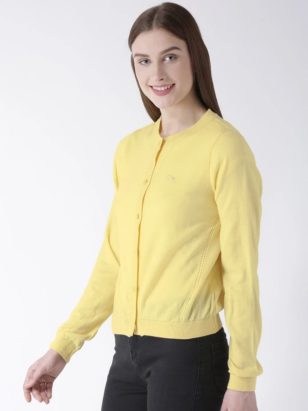 Women Cotton Casual Long Sleeve  Yellow Winter Sweaters