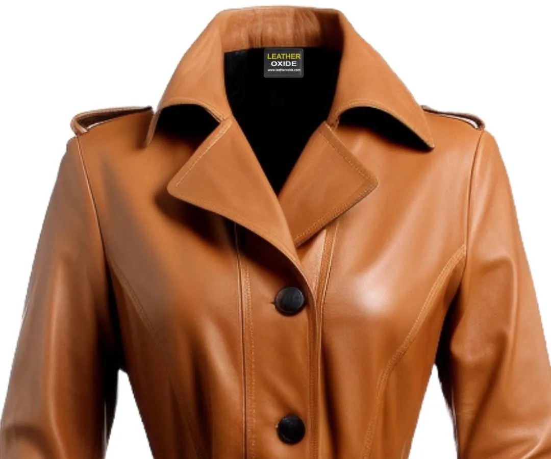 Women Leather Coat - Tan Leather Coat for Women