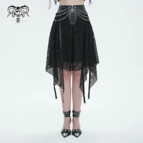 Women's Gothic Irregular Mesh Skirt with Chain