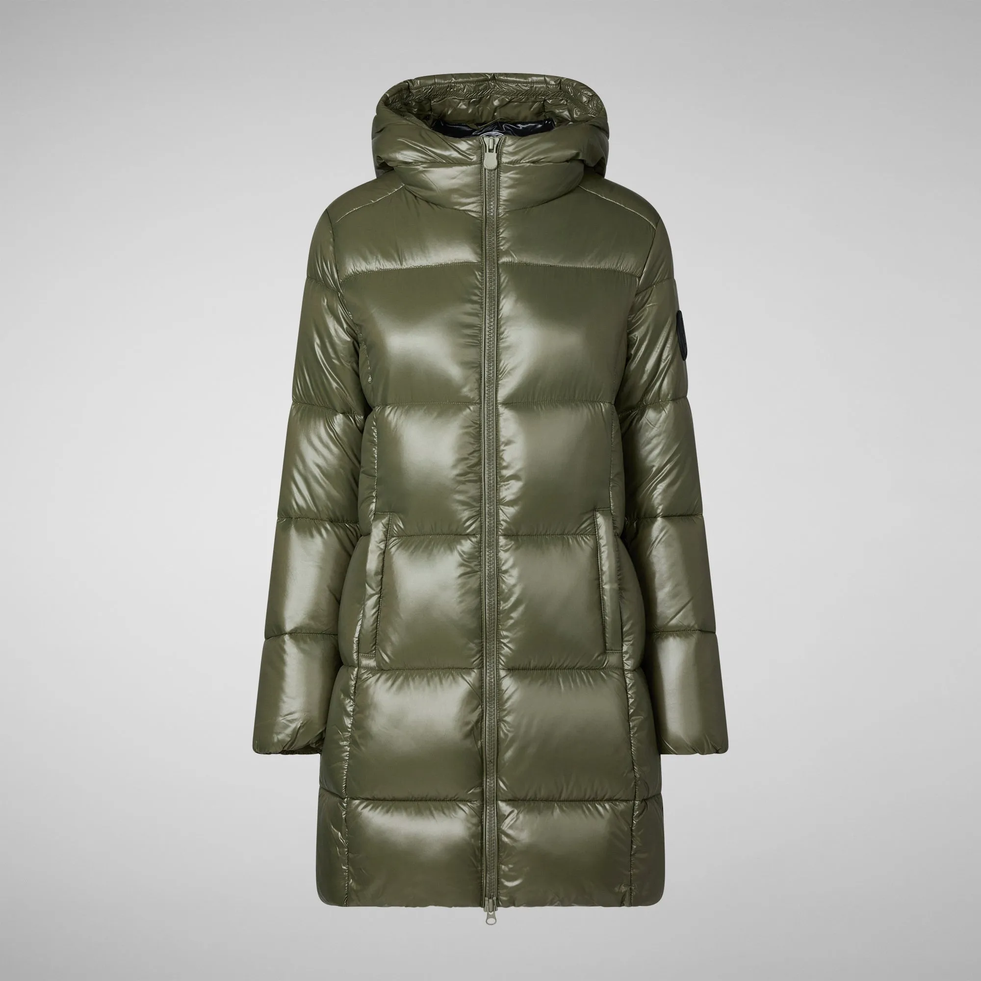 Women's Hooded Animal free Puffer Jacket Ines in Laurel Green