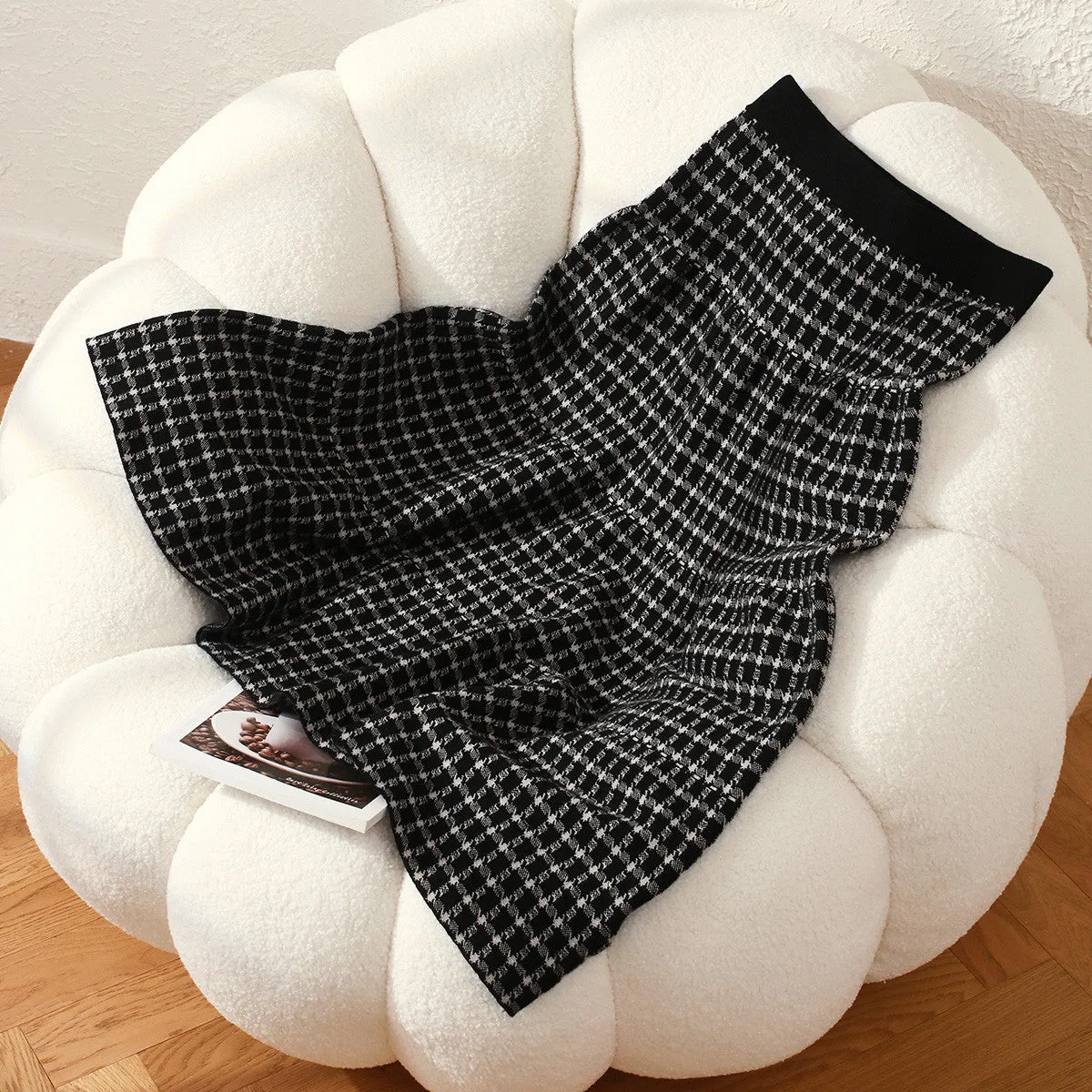 Womens Plaid Wool Knit A Line Skirt