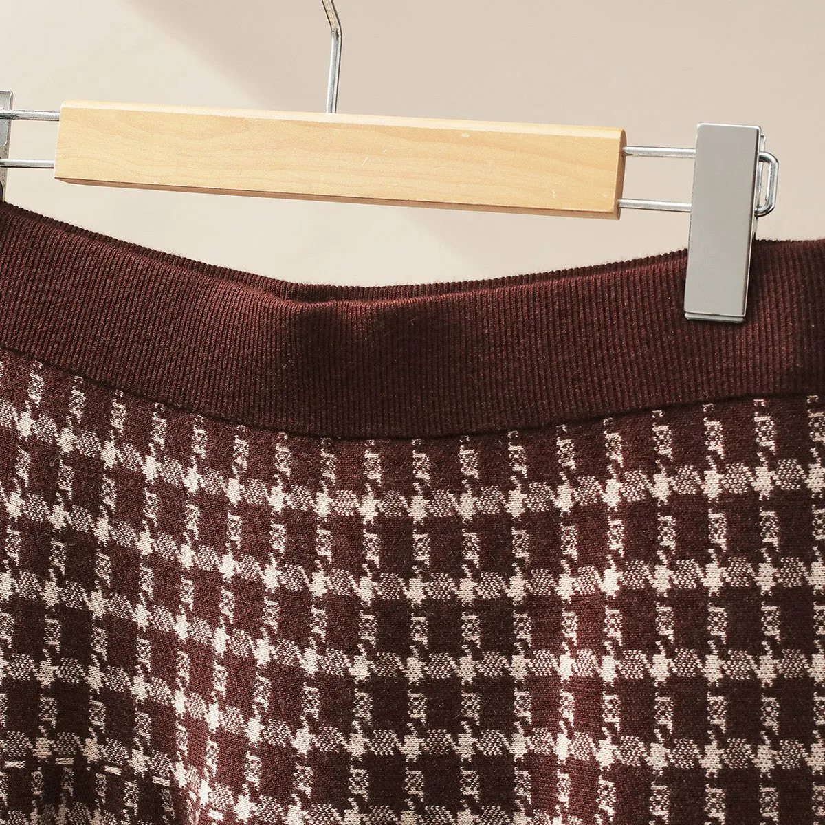 Womens Plaid Wool Knit A Line Skirt