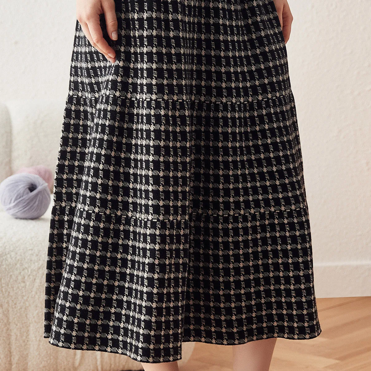 Womens Plaid Wool Knit A Line Skirt