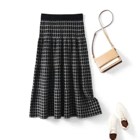 Womens Plaid Wool Knit A Line Skirt