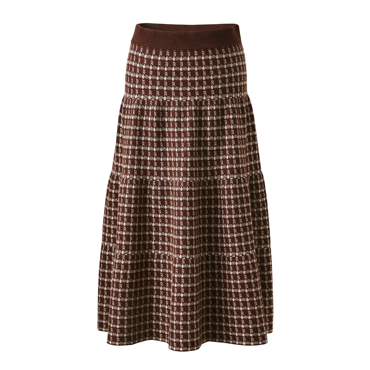 Womens Plaid Wool Knit A Line Skirt