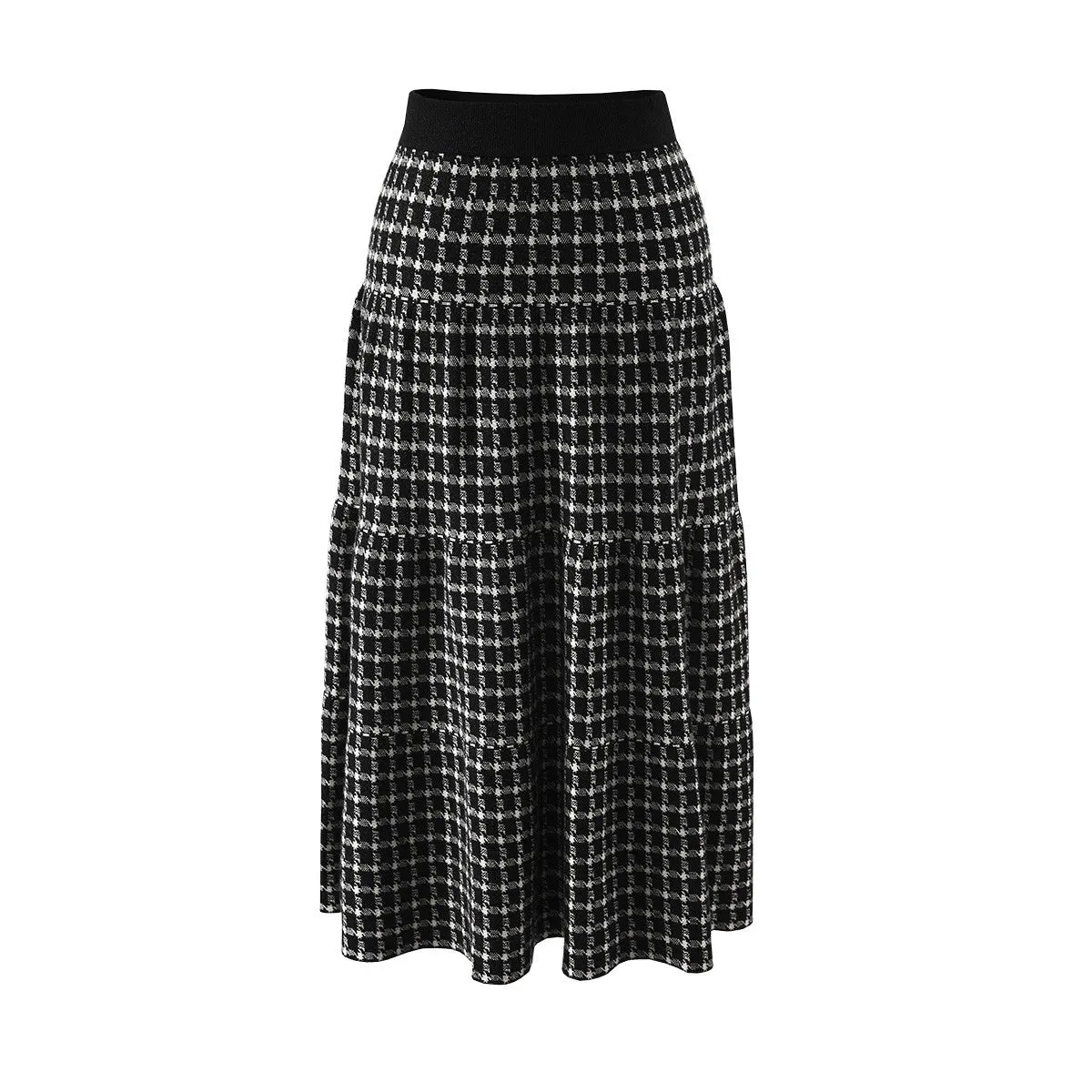 Womens Plaid Wool Knit A Line Skirt