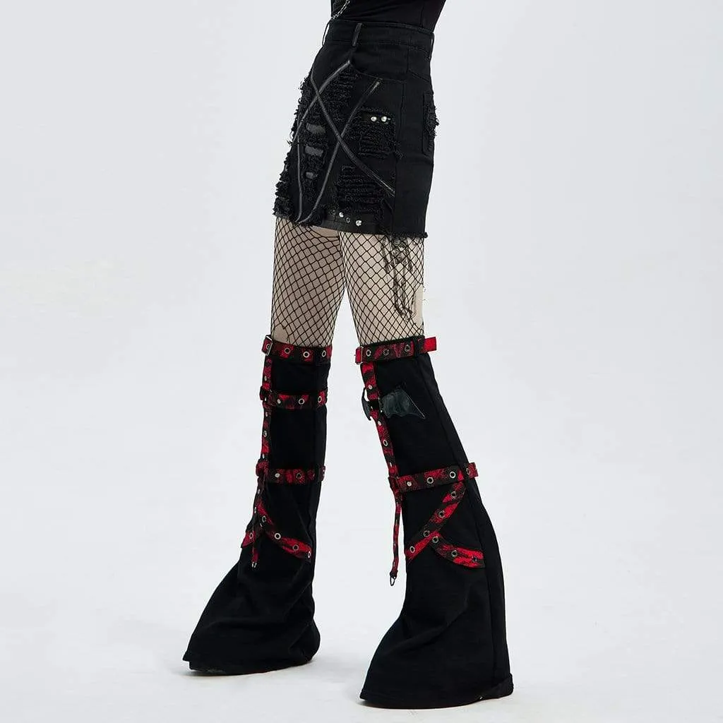 Women's Punk Flared Double Color Buckles Leg Warmers