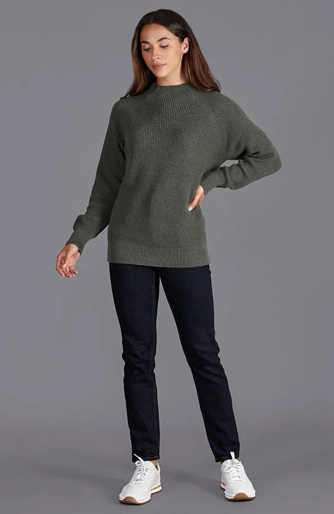 Womens Pure Cotton High Neck Raglan Jumper