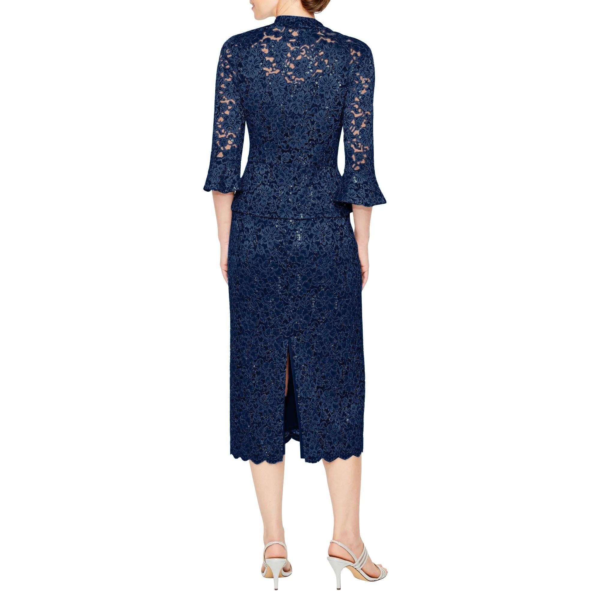 Women's Sequin Lace Midi Dress With Jacket - Mother of The Bride Wedding Dresses