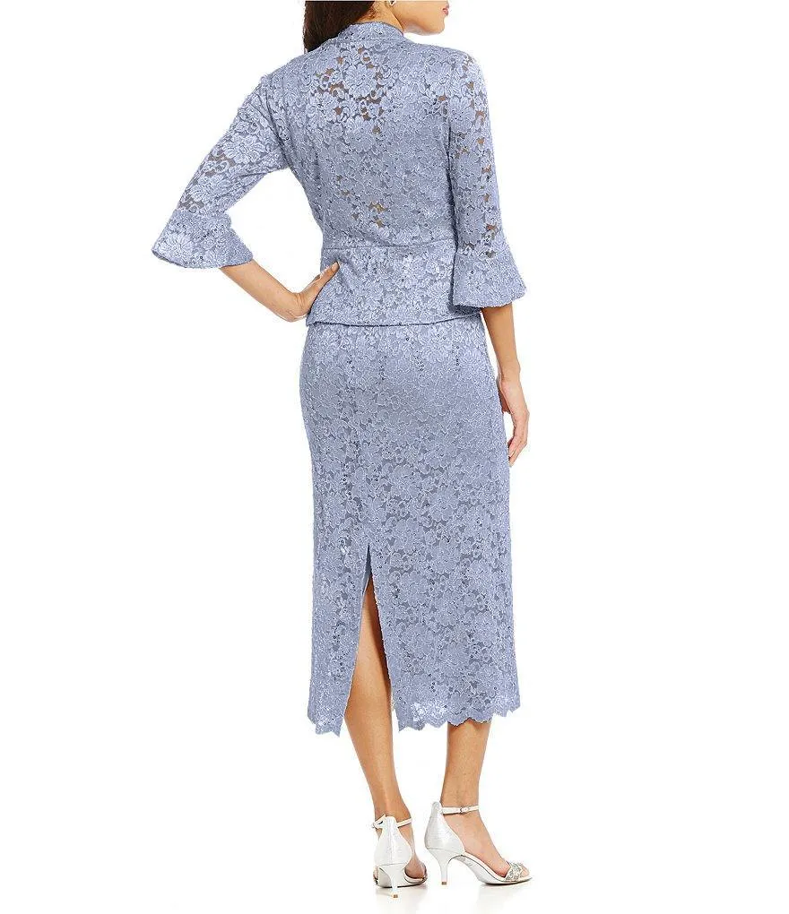 Women's Sequin Lace Midi Dress With Jacket - Mother of The Bride Wedding Dresses