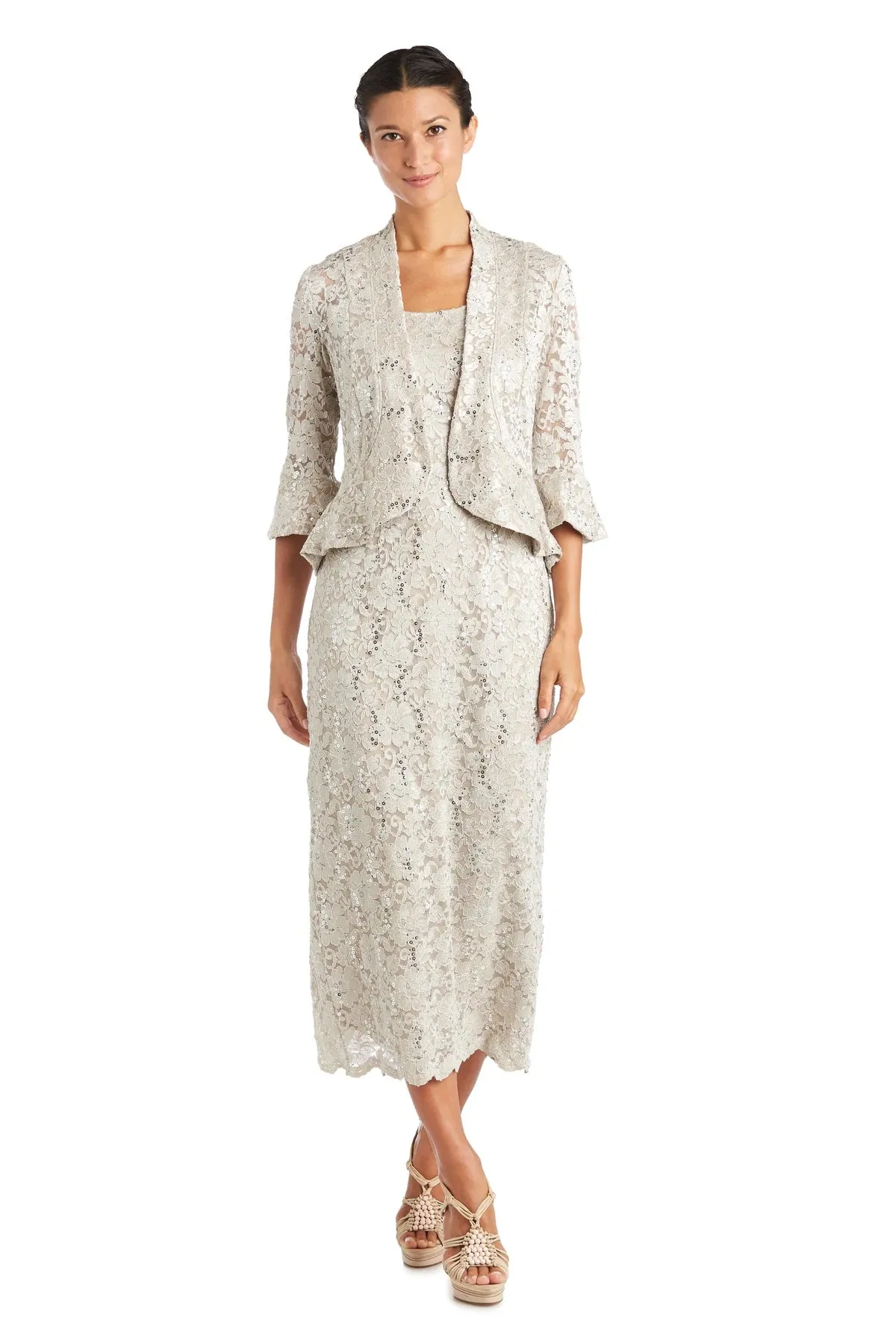 Women's Sequin Lace Midi Dress With Jacket - Mother of The Bride Wedding Dresses