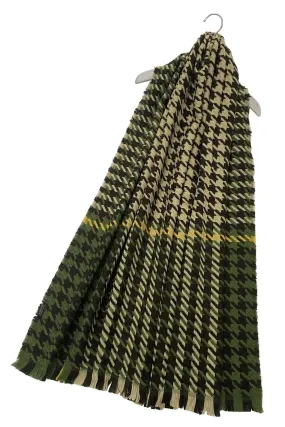 Woven Houndstooth Frayed Wool Scarf - Beige/Brown