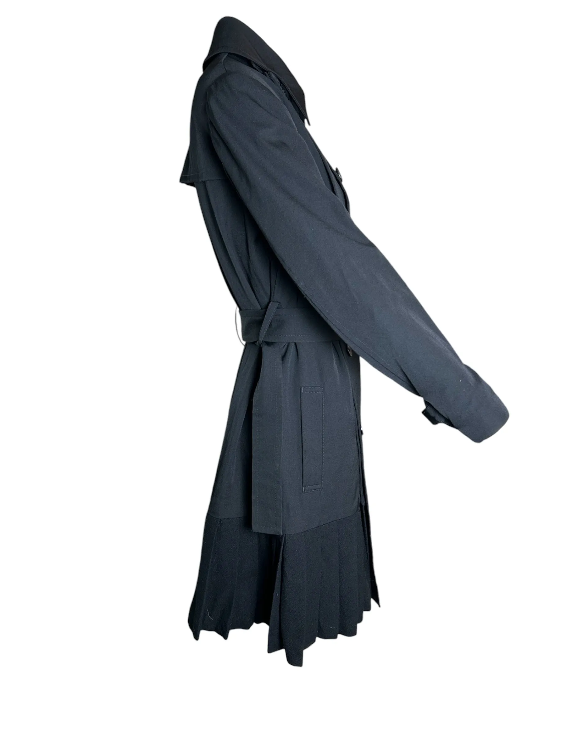 Yohji Yamamoto Double-Breasted Trenchcoat-Dress with Pleated Wool Skirt