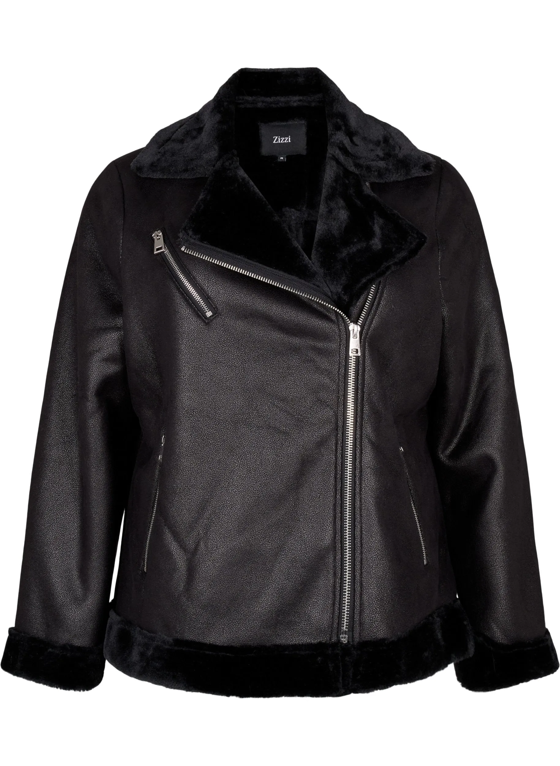 Zizzi Pilot Faux Leather Jacket in Black